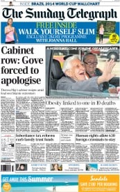 The Sunday Telegraph (UK) Newspaper Front Page for 8 June 2014