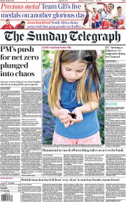 The Sunday Telegraph (UK) Newspaper Front Page for 8 August 2021