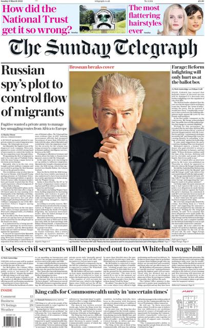 The Sunday Telegraph Newspaper Front Page (UK) for 9 March 2025