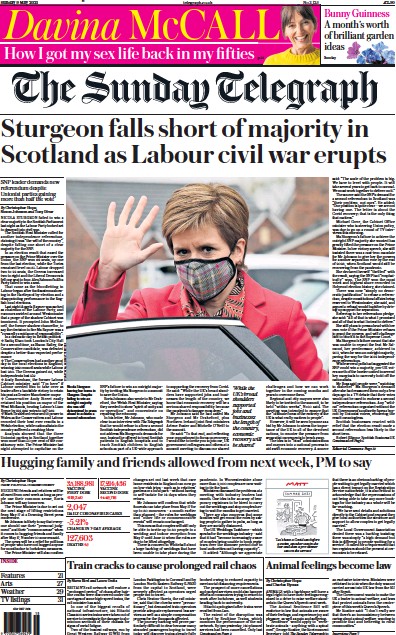 The Sunday Telegraph Newspaper Front Page (UK) for 9 May 2021