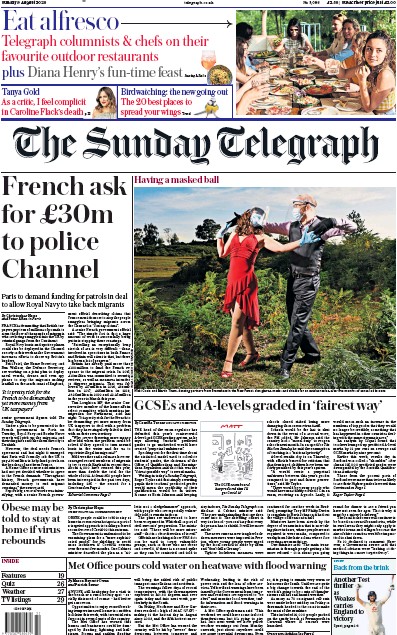 The Sunday Telegraph Newspaper Front Page (UK) for 9 August 2020