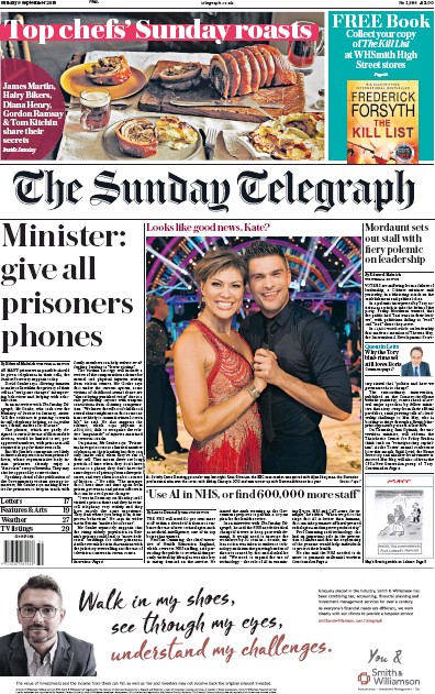 The Sunday Telegraph Newspaper Front Page (UK) for 9 September 2018