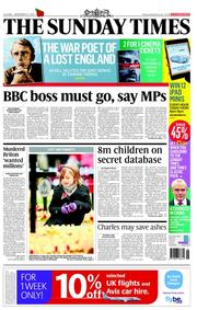 The Sunday Times (UK) Newspaper Front Page for 11 November 2012