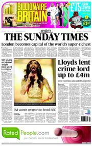 The Sunday Times (UK) Newspaper Front Page for 11 May 2014
