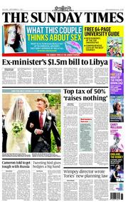 The Sunday Times (UK) Newspaper Front Page for 11 September 2011