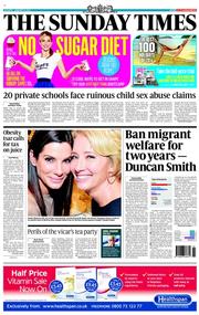 The Sunday Times (UK) Newspaper Front Page for 12 January 2014