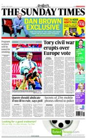 The Sunday Times (UK) Newspaper Front Page for 12 May 2013