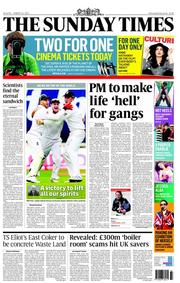 The Sunday Times (UK) Newspaper Front Page for 14 August 2011