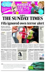The Sunday Times (UK) Newspaper Front Page for 15 June 2014