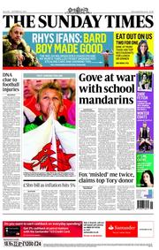The Sunday Times (UK) Newspaper Front Page for 16 October 2011