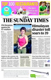 The Sunday Times (UK) Newspaper Front Page for 19 October 2014
