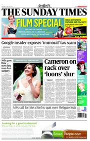 The Sunday Times (UK) Newspaper Front Page for 19 May 2013