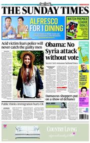 The Sunday Times (UK) Newspaper Front Page for 1 September 2013