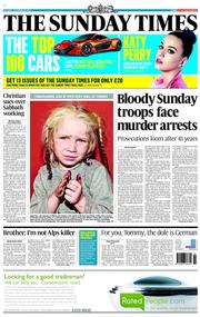 The Sunday Times (UK) Newspaper Front Page for 20 October 2013
