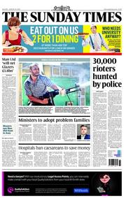 The Sunday Times (UK) Newspaper Front Page for 21 August 2011