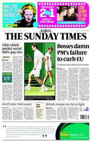 The Sunday Times (UK) Newspaper Front Page for 22 June 2014