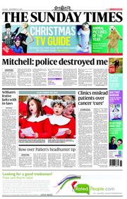The Sunday Times (UK) Newspaper Front Page for 23 December 2012