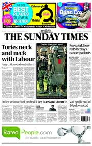 The Sunday Times (UK) Newspaper Front Page for 23 March 2014