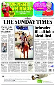 The Sunday Times (UK) Newspaper Front Page for 24 August 2014