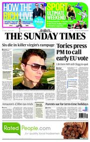 The Sunday Times (UK) Newspaper Front Page for 25 May 2014