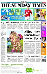 The Sunday Times (UK) Newspaper Front Page for 25 August 2013