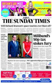 The Sunday Times (UK) Newspaper Front Page for 26 January 2014