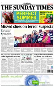 The Sunday Times (UK) Newspaper Front Page for 26 May 2013
