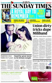 The Sunday Times (UK) Newspaper Front Page for 27 October 2013