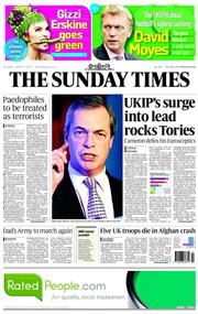 The Sunday Times (UK) Newspaper Front Page for 27 April 2014