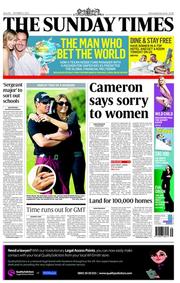 The Sunday Times (UK) Newspaper Front Page for 2 October 2011