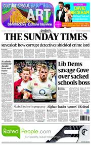 The Sunday Times (UK) Newspaper Front Page for 2 February 2014