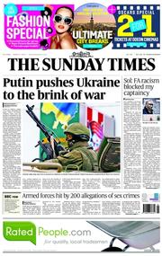 The Sunday Times (UK) Newspaper Front Page for 2 March 2014