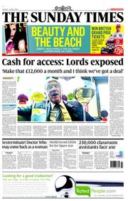 The Sunday Times (UK) Newspaper Front Page for 2 June 2013