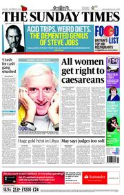 The Sunday Times (UK) Newspaper Front Page for 30 October 2011