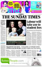 The Sunday Times (UK) Newspaper Front Page for 30 March 2014
