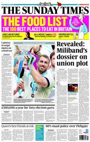 The Sunday Times (UK) Newspaper Front Page for 3 November 2013