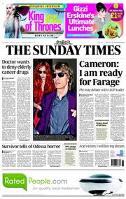 The Sunday Times (UK) Newspaper Front Page for 4 May 2014