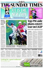 The Sunday Times (UK) Newspaper Front Page for 4 August 2013