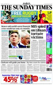 The Sunday Times (UK) Newspaper Front Page for 4 September 2011