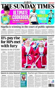 The Sunday Times (UK) Newspaper Front Page for 8 December 2013