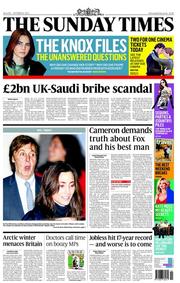 The Sunday Times (UK) Newspaper Front Page for 9 October 2011