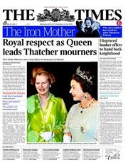 The Times (UK) Newspaper Front Page for 10 April 2013
