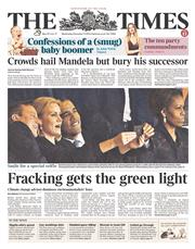 The Times (UK) Newspaper Front Page for 11 December 2013