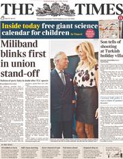 The Times (UK) Newspaper Front Page for 11 September 2013