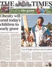 The Times (UK) Newspaper Front Page for 12 August 2013