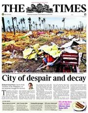 The Times (UK) Newspaper Front Page for 13 November 2013