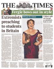 The Times (UK) Newspaper Front Page for 13 May 2013