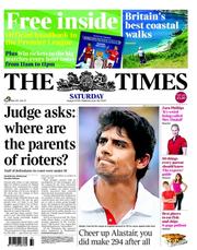 The Times (UK) Newspaper Front Page for 13 August 2011
