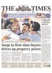 The Times (UK) Newspaper Front Page for 13 August 2013