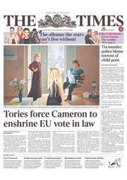 The Times (UK) Newspaper Front Page for 14 May 2013